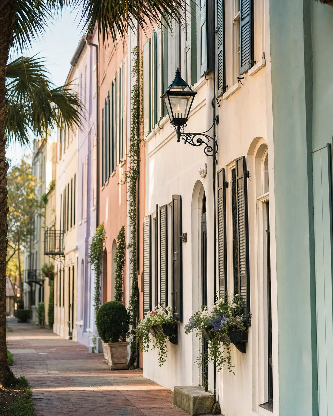 A historic Charleston residential street in morning light